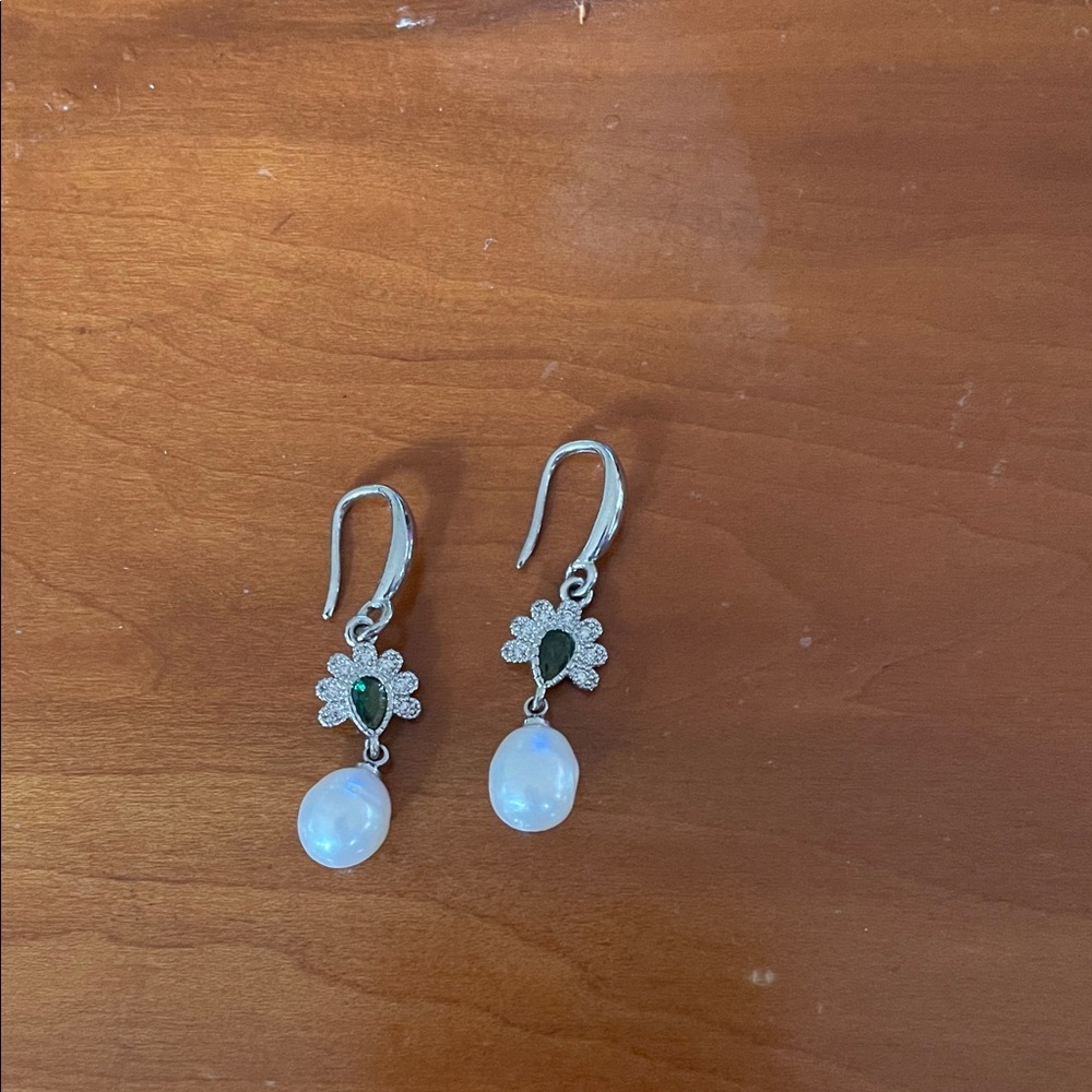 Elegant Silver and Green Drop Earrings